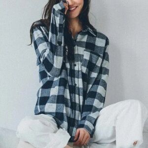 Faherty Blue and White Plaid Women's Top